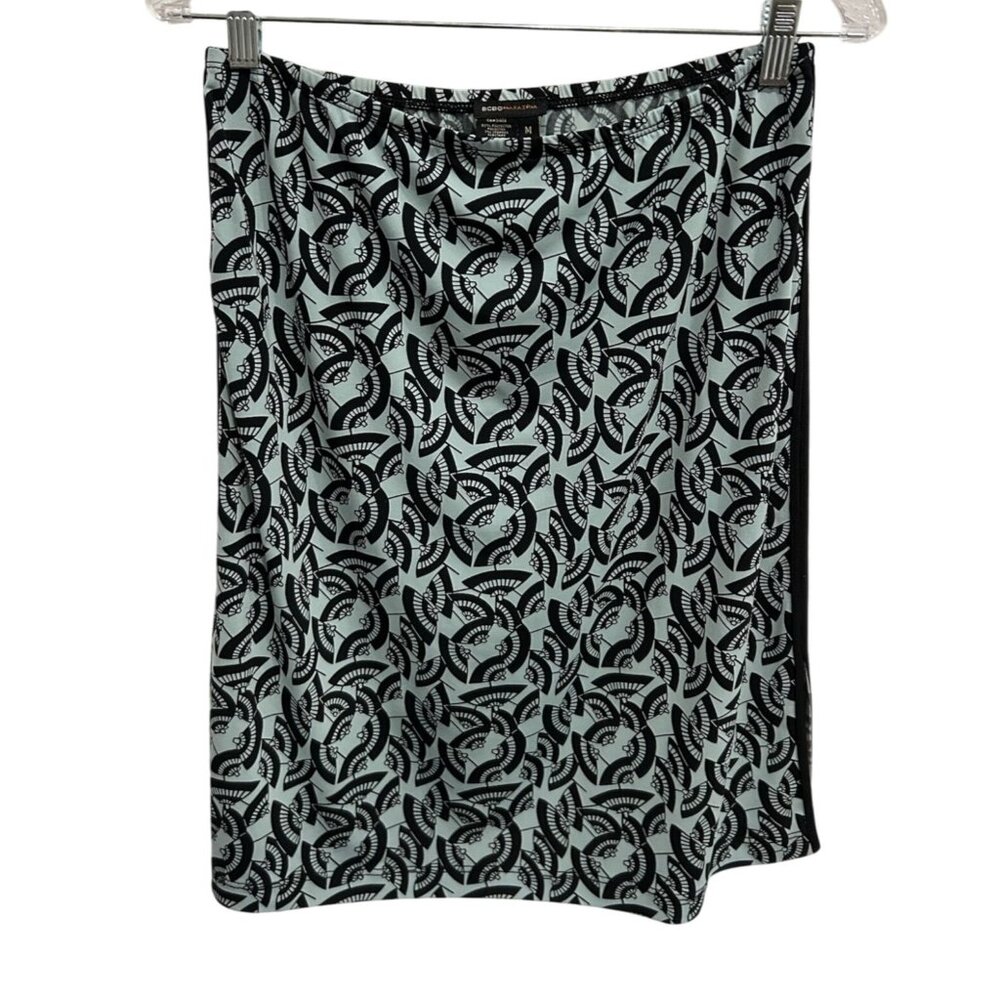 BCBG Max Azria Womens Black Mint Green Patterned Stretch Pencil Skirt Sz Medium